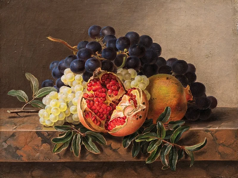 1800-Johan Laurentz Jensen - Uva verde e blu su una cornice di pietra, 1833 - Nivaagaards Malerisamling